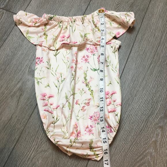 Bailey's Blossom Ruffle Off the Shoulder Floral Pink Sizes 4t Girls Bodysuit - Picture 2 of 6
